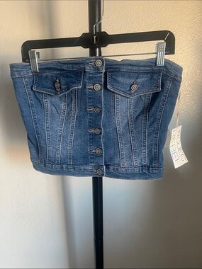 Project Rebel Dark Blue Denim Strapless Button Front Bustier Top NWT